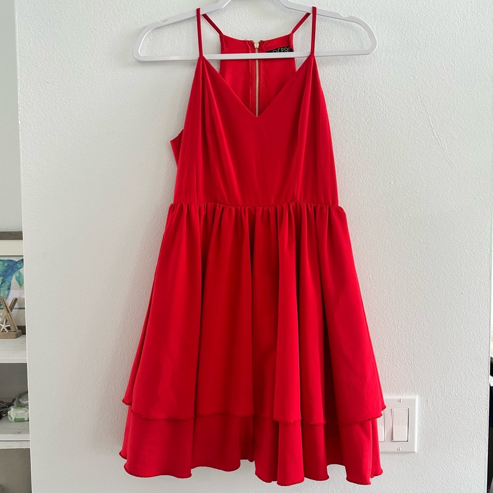 Cherry Red Ruffle Mini Cocktail Party Dress Size Medium